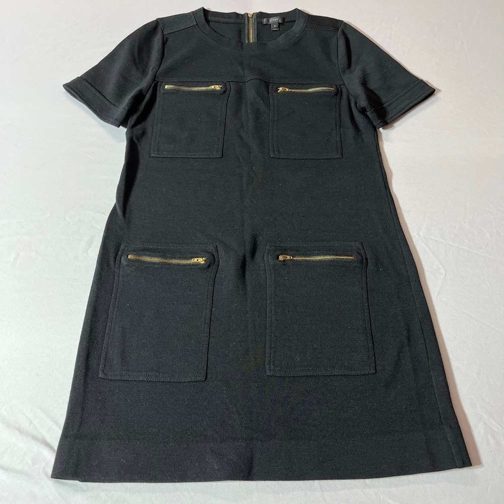 J. Crew Womens Wool Zippered Shift Dress Size 12 Preppy Pockets Retro Mod 60s - Picture 3 of 8